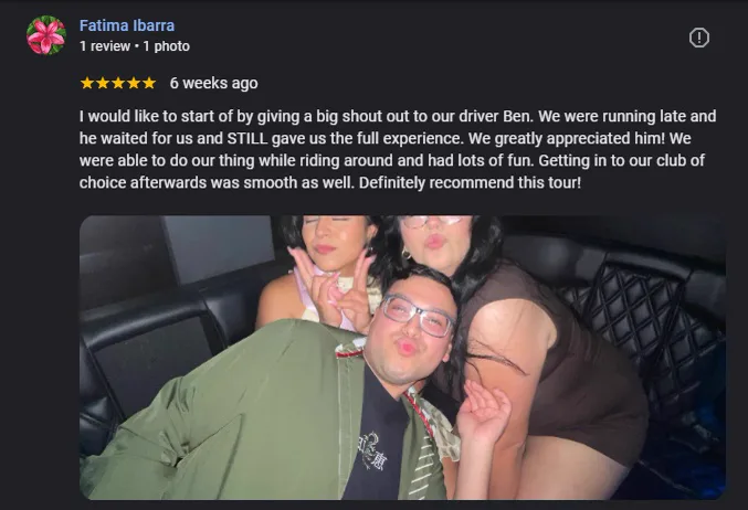 5 star Google review of GXP Tours
